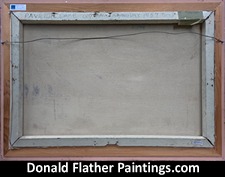 Click here to see Dr. DM Flather's original oil painting titled Pavillion Lake landscape painting's framed back view