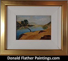 Cliffside Pine Skaha Lake, BC original oil on panel landscape painting by Canadian FCA Artist, Dr. DM Flather