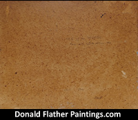 Click here to see Dr. DM Flather's original oil painting titled 'Lake of the Woods' landscape painting's unframed rear view