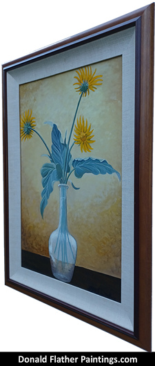 Click here to see Dr. DM (Donald McIntosh) Flather's original oil painting titled 'Balsamorhiza Sagittata' - PFL63 painting's framed side view