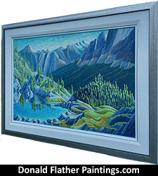 Click here to see Dr. DM Flather's Mountain Pool South of the Three Valley Gap Canadian landscape painting's side frame view