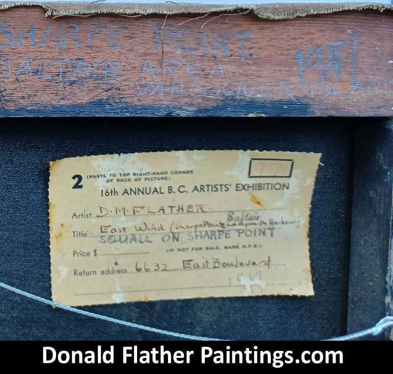 Donald Flather original Canadian oil landscape painting titled 'Eastwind Saltair' Squall on Sharpe Point seascape painting