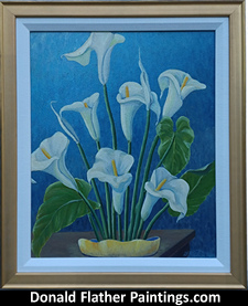 'White Lillies' original oil on board historical Canadian still life painting by FCA Canadian Artist Donlad Flather