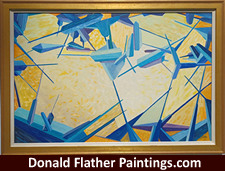 Click here to see DM Flather's original oil on panel framed abstract painting for sale titled AB40 Blue Needles
