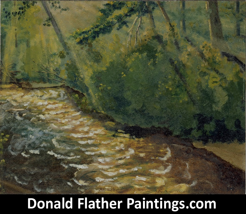 Donald Flather original Canadian oil landscape painting titled At the Bend of the River - Salmon River, Langley, BC