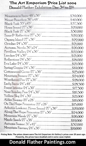 Click here to see Donald Flather's original paintings prices at The Art Emporium in 2004